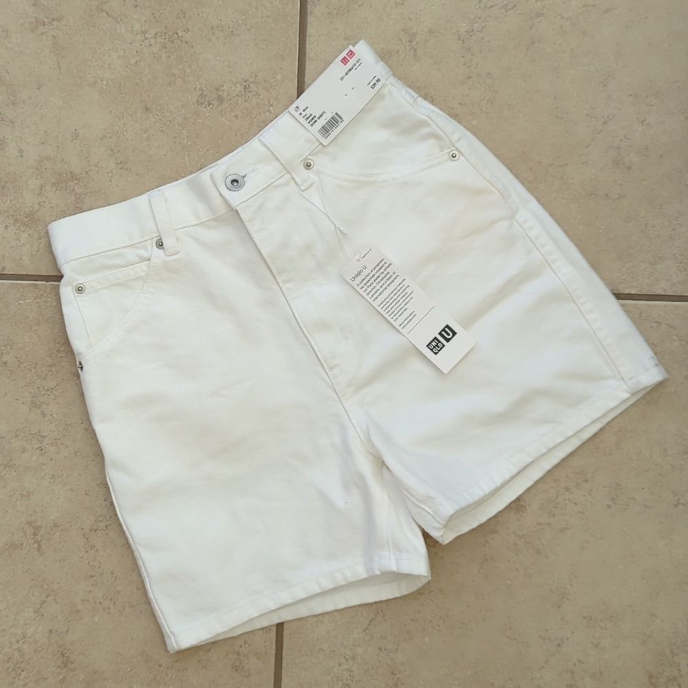 NWT Uniqlo White Jean Shorts High Rise Denim - Size 00